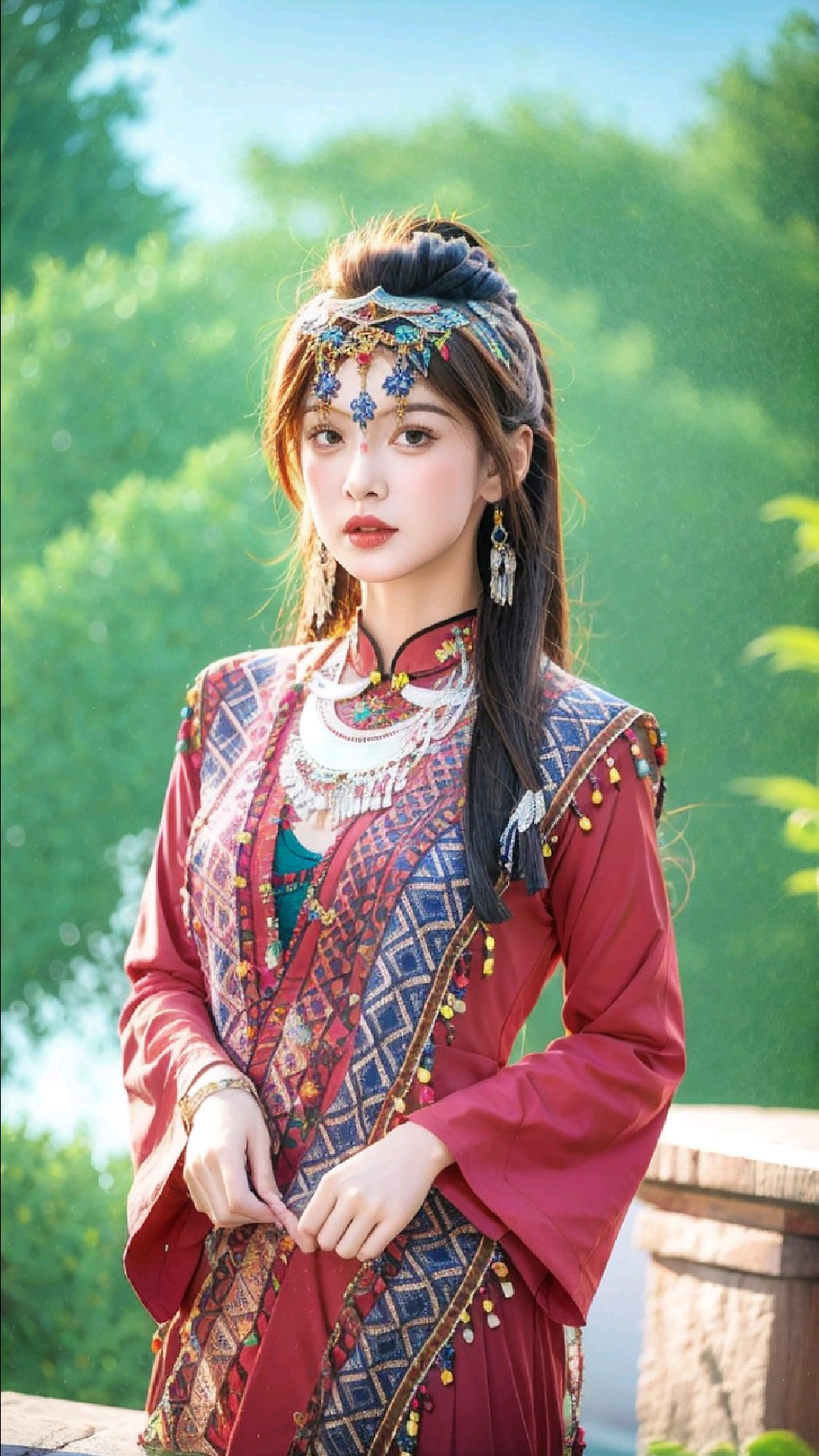 穿少数民族服饰的漂亮美少女 传承与美学的绚丽交融